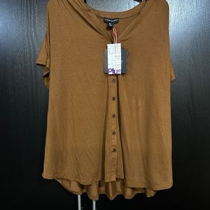 Cynthia Rowley Women's Blouse/Top 3X Brown Button Up Cap Sleeve Viscose NWT